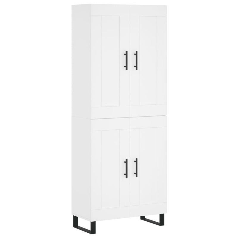 Highboard hvit 69,5x34x180 cm konstruert tre