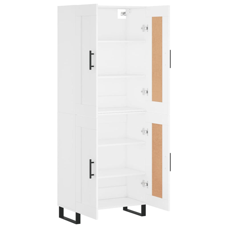 Highboard hvit 69,5x34x180 cm konstruert tre