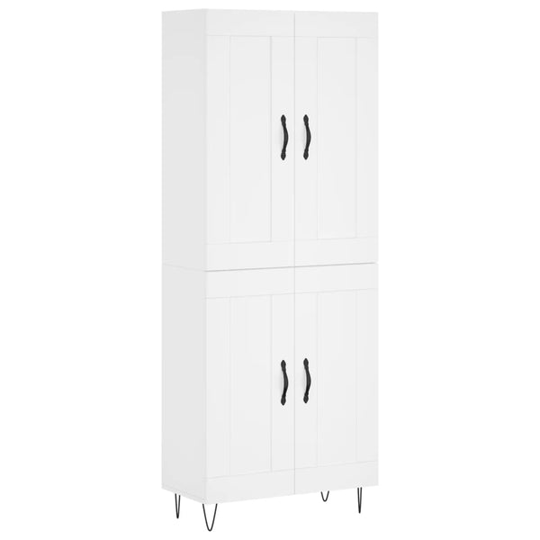 Highboard hvit 69,5x34x180 cm konstruert tre