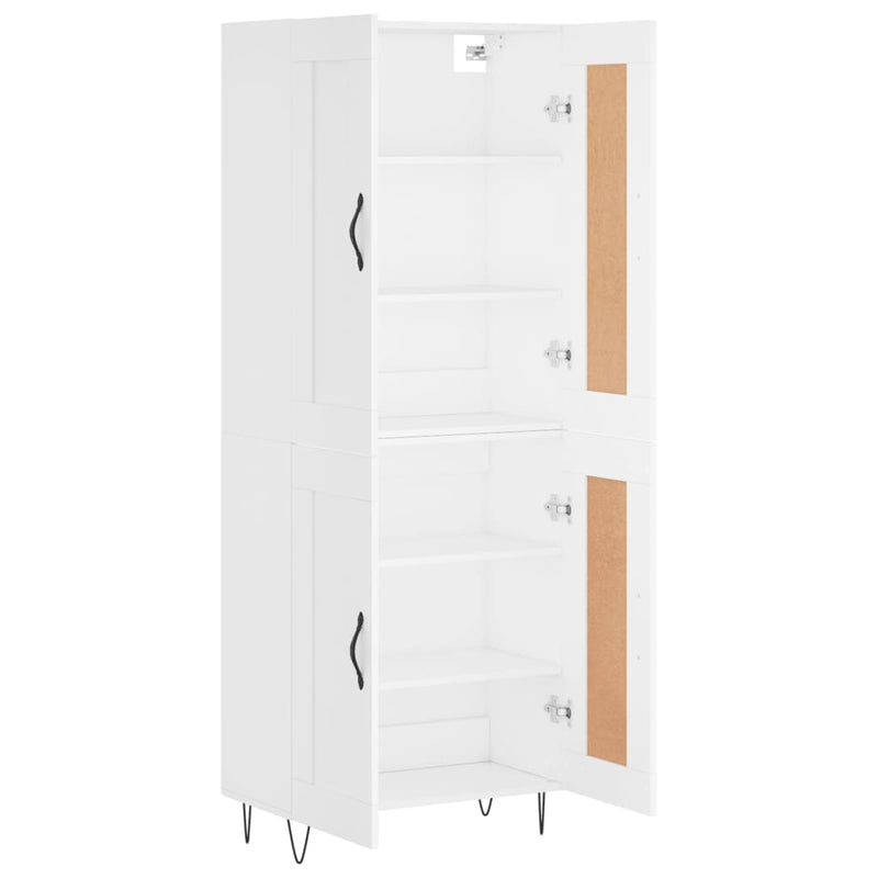 Highboard hvit 69,5x34x180 cm konstruert tre