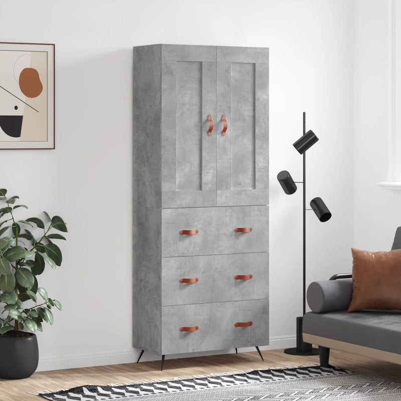 Highboard betong grå 69,5x34x180 cm konstruert tre