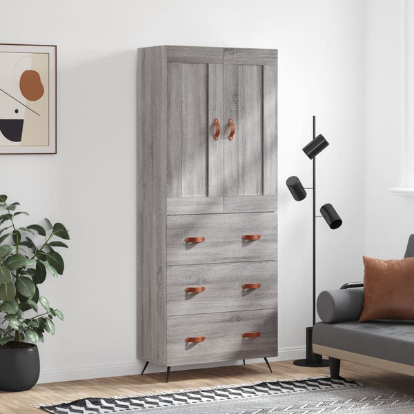 Highboard grå sonoma 69,5x34x180 cm konstruert tre