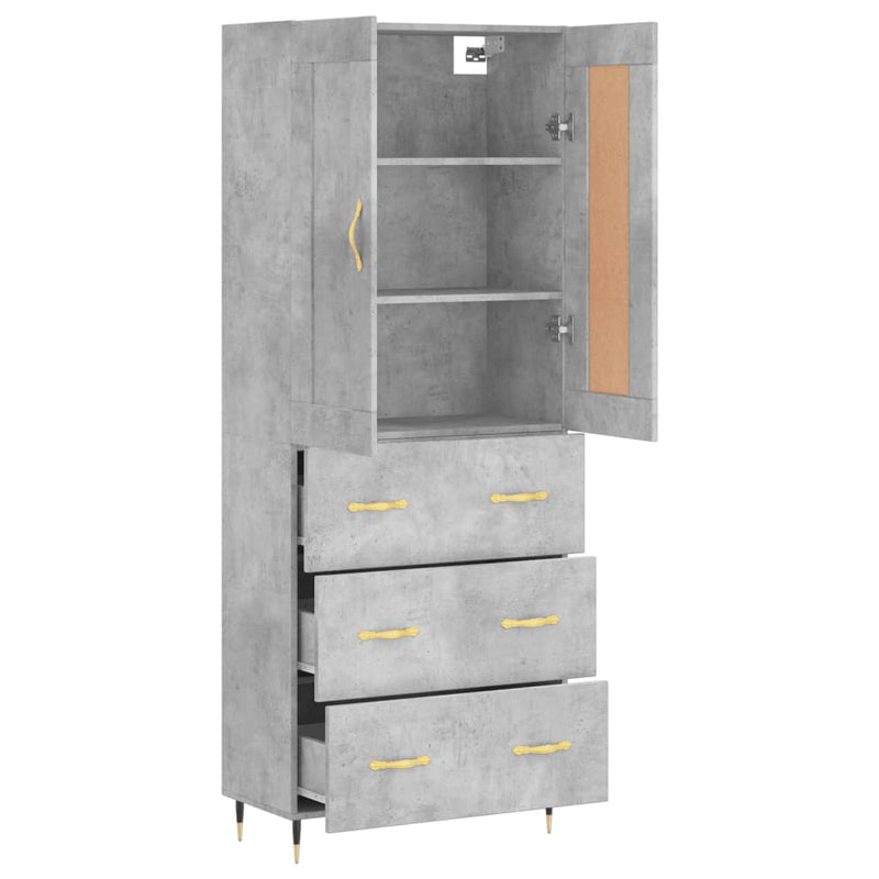 Highboard betong grå 69,5x34x180 cm konstruert tre