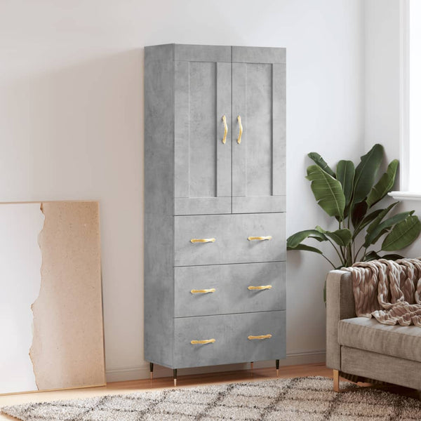 Highboard betong grå 69,5x34x180 cm konstruert tre