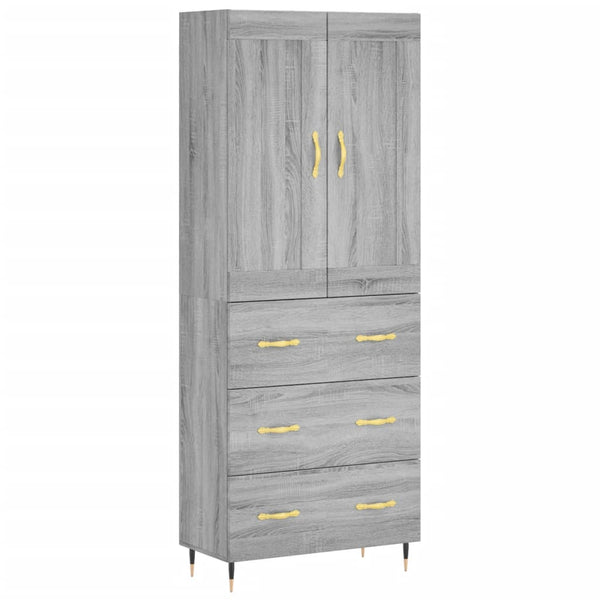 Highboard grå sonoma 69,5x34x180 cm konstruert tre