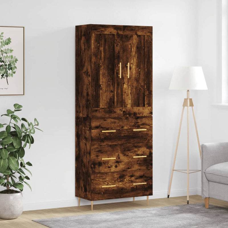 Highboard røkt eik 69,5x34x180 cm konstruert tre