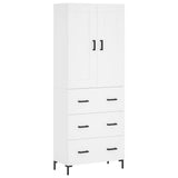 Highboard hvit 69,5x34x180 cm konstruert tre