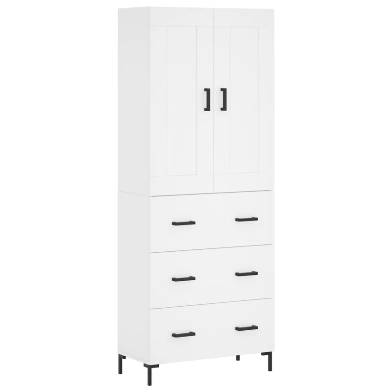 Highboard hvit 69,5x34x180 cm konstruert tre