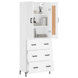 Highboard hvit 69,5x34x180 cm konstruert tre