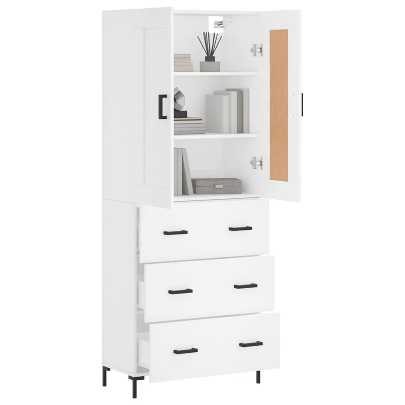 Highboard hvit 69,5x34x180 cm konstruert tre