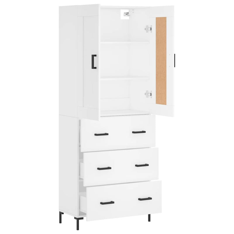 Highboard hvit 69,5x34x180 cm konstruert tre