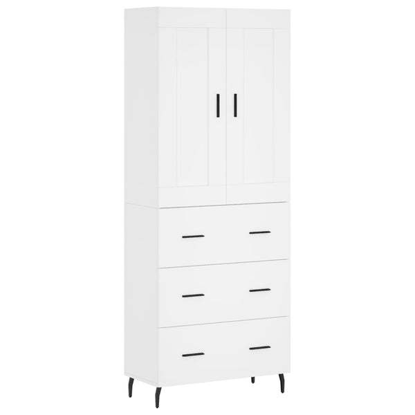 Highboard hvit 69,5x34x180 cm konstruert tre