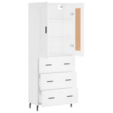 Highboard hvit 69,5x34x180 cm konstruert tre