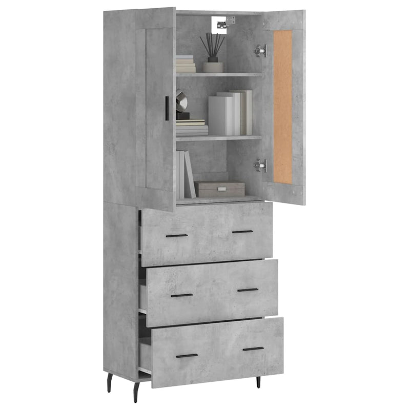 Highboard betong grå 69,5x34x180 cm konstruert tre