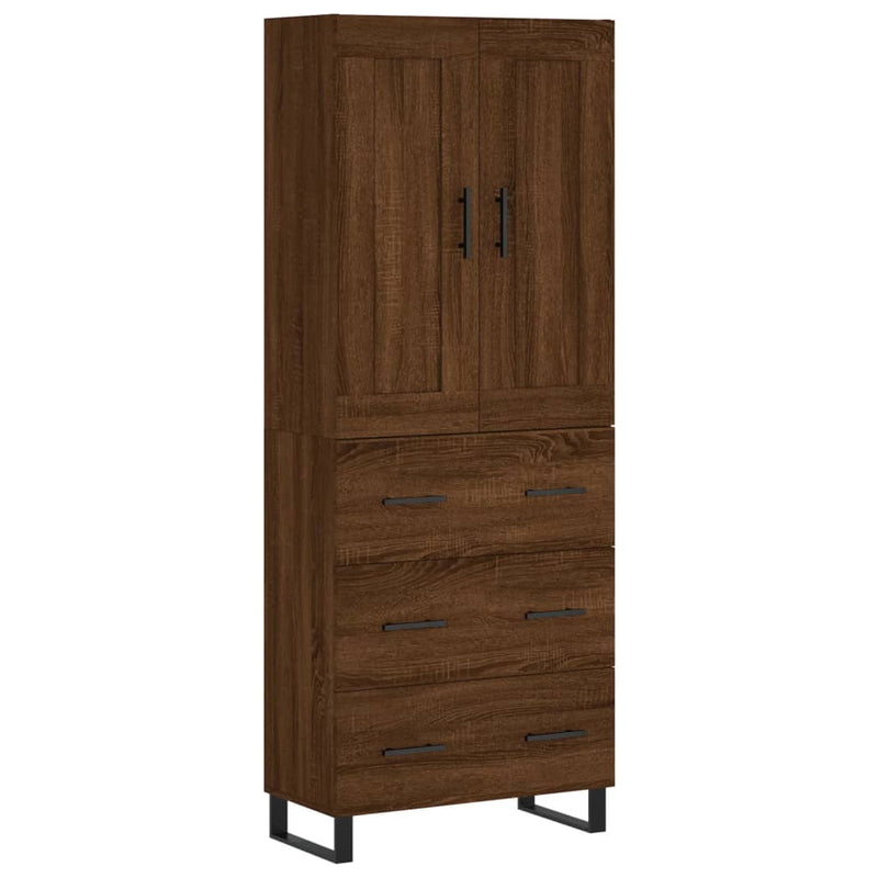 Highboard brun eik 69,5x34x180 cm konstruert tre