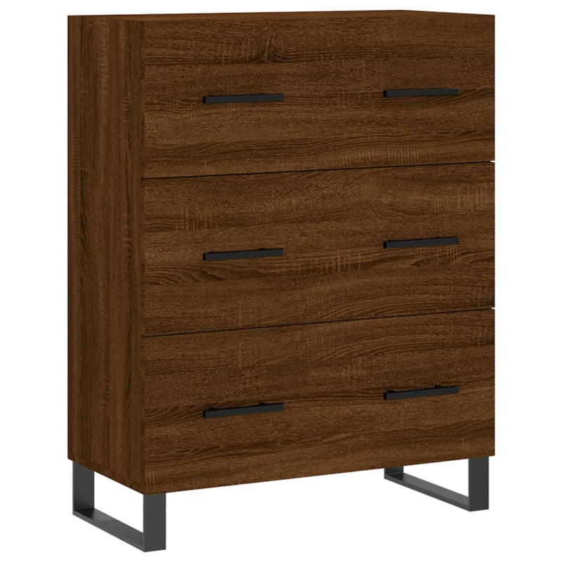 Highboard brun eik 69,5x34x180 cm konstruert tre