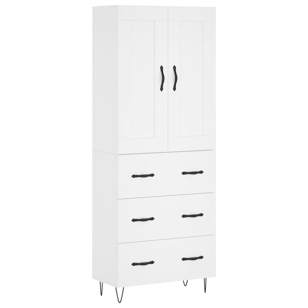 Highboard hvit 69,5x34x180 cm konstruert tre