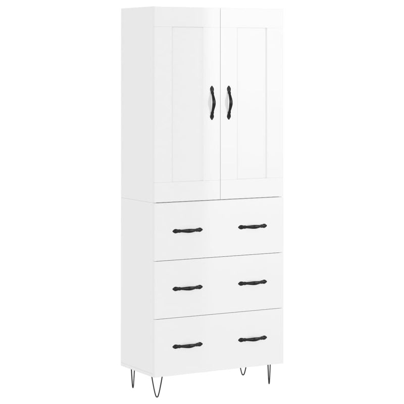 Highboard høyglans hvit 69,5x34x180 cm konstruert tre