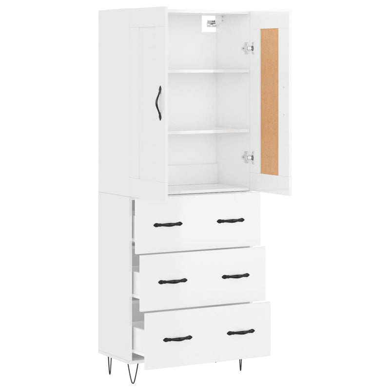 Highboard høyglans hvit 69,5x34x180 cm konstruert tre