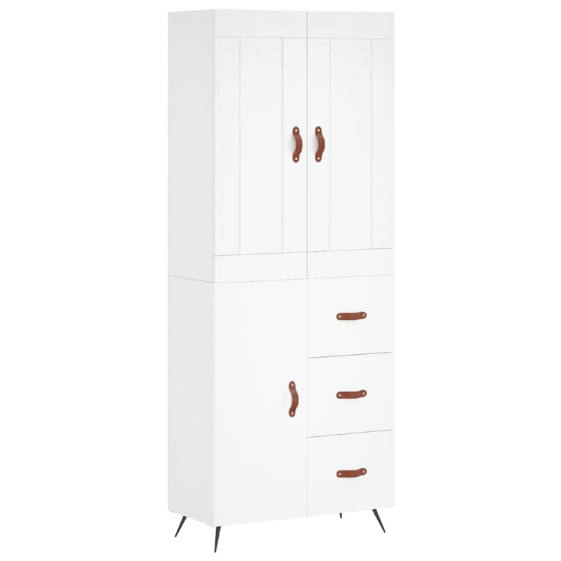 Highboard hvit 69,5x34x180 cm konstruert tre