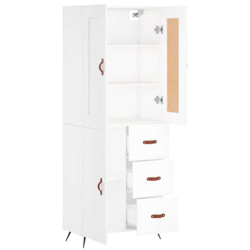 Highboard hvit 69,5x34x180 cm konstruert tre