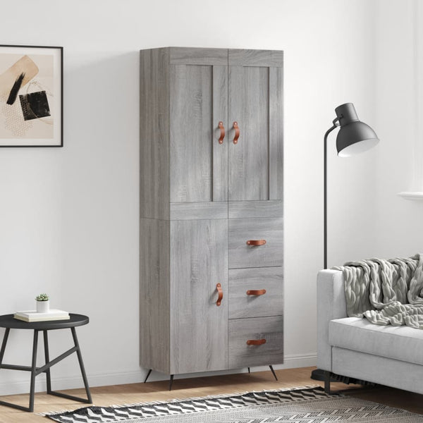 Highboard grå sonoma 69,5x34x180 cm konstruert tre