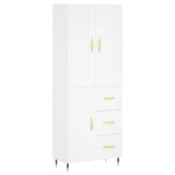 Highboard hvit 69,5x34x180 cm konstruert tre