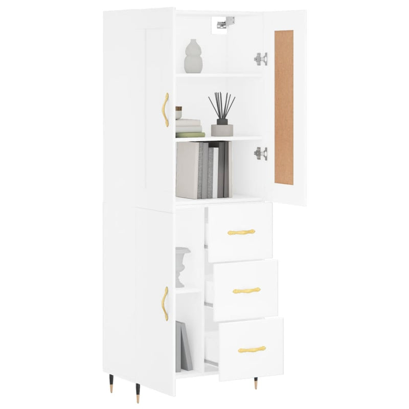 Highboard hvit 69,5x34x180 cm konstruert tre