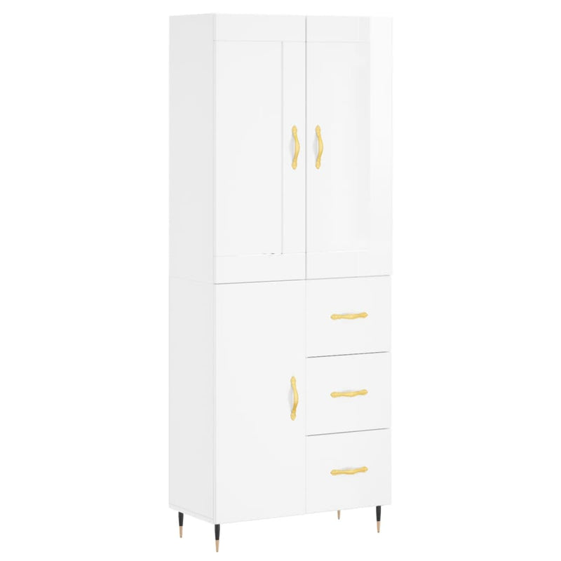 Highboard høyglans hvit 69,5x34x180 cm konstruert tre