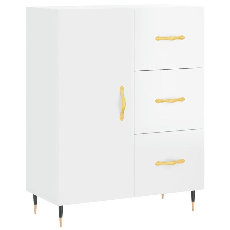 Highboard høyglans hvit 69,5x34x180 cm konstruert tre