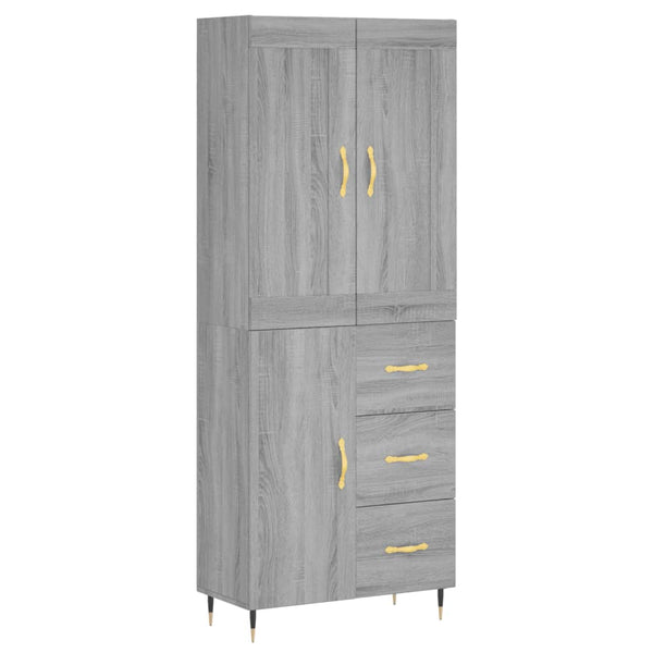 Highboard grå sonoma 69,5x34x180 cm konstruert tre