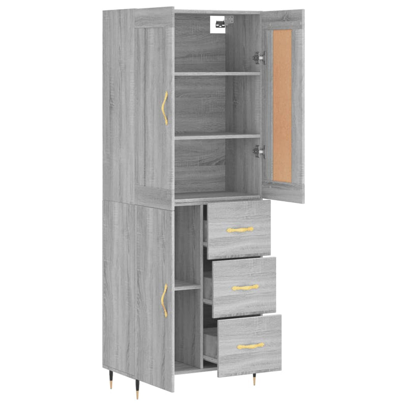 Highboard grå sonoma 69,5x34x180 cm konstruert tre