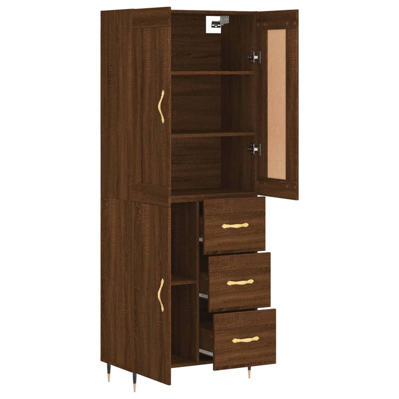 Highboard brun eik 69,5x34x180 cm konstruert tre