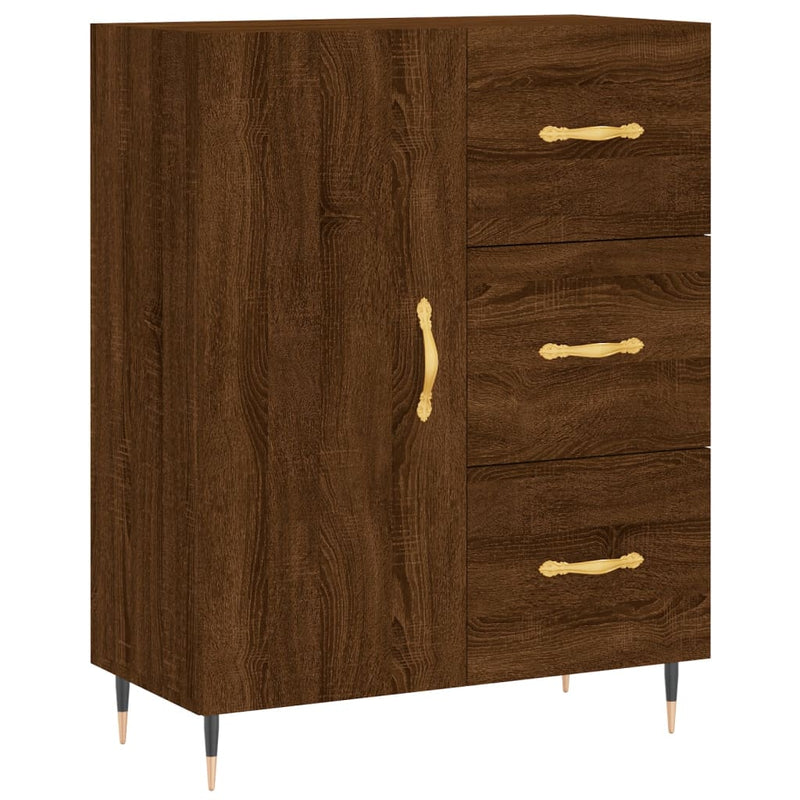 Highboard brun eik 69,5x34x180 cm konstruert tre