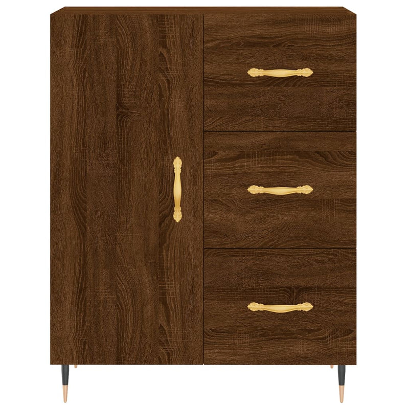 Highboard brun eik 69,5x34x180 cm konstruert tre