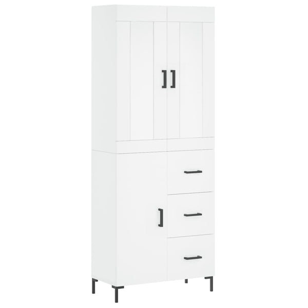 Highboard hvit 69,5x34x180 cm konstruert tre