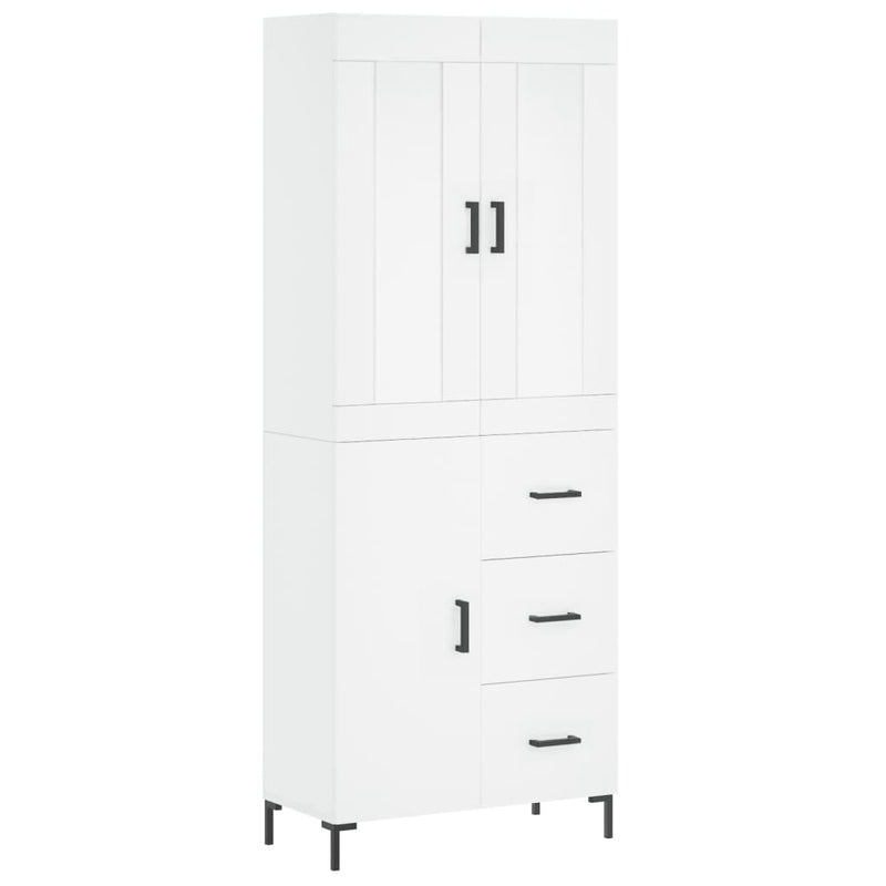 Highboard hvit 69,5x34x180 cm konstruert tre