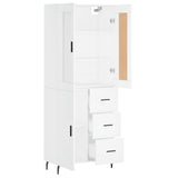 Highboard hvit 69,5x34x180 cm konstruert tre