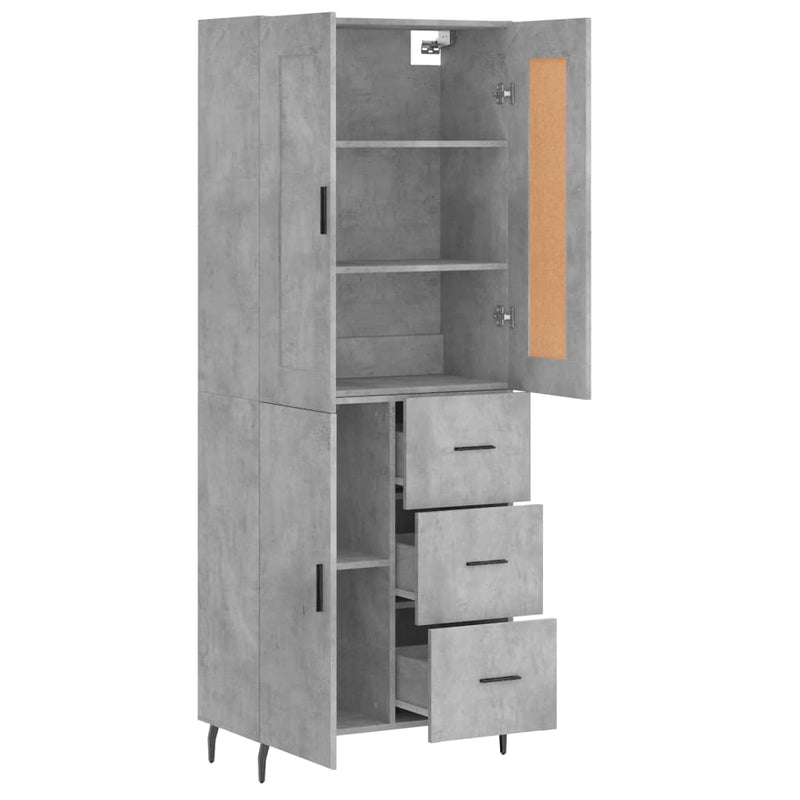 Highboard betong grå 69,5x34x180 cm konstruert tre