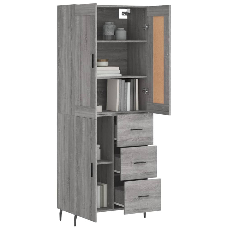 Highboard grå sonoma 69,5x34x180 cm konstruert tre