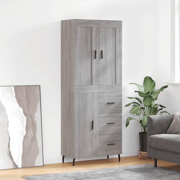 Highboard grå sonoma 69,5x34x180 cm konstruert tre