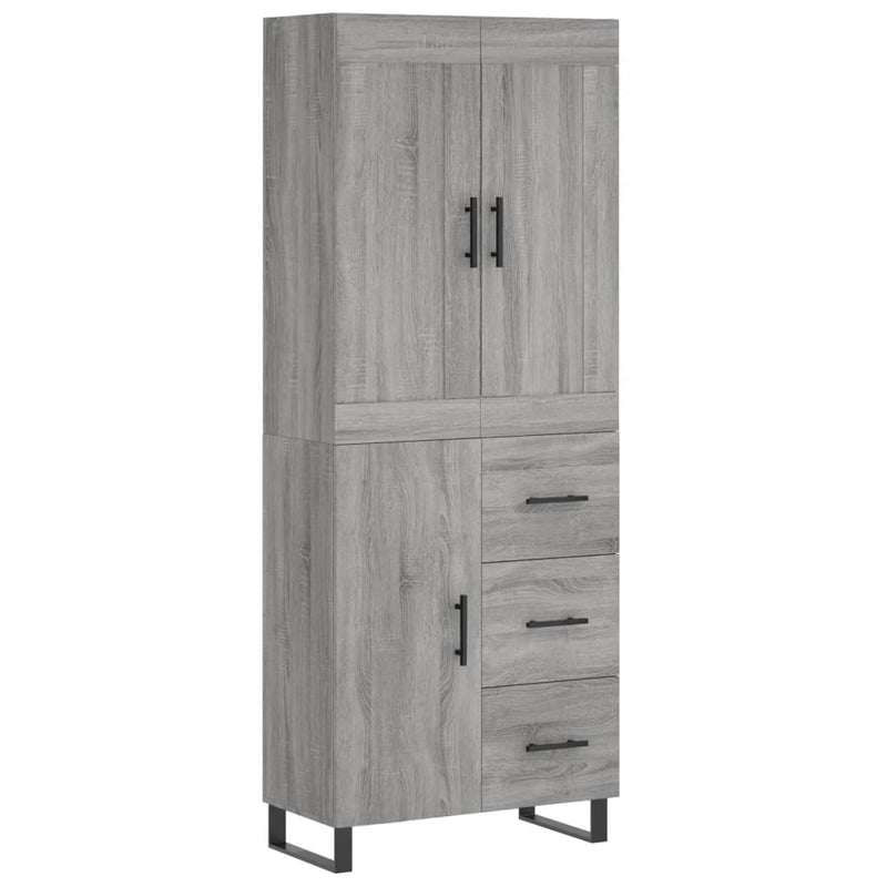 Highboard grå sonoma 69,5x34x180 cm konstruert tre