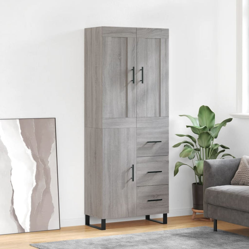 Highboard grå sonoma 69,5x34x180 cm konstruert tre