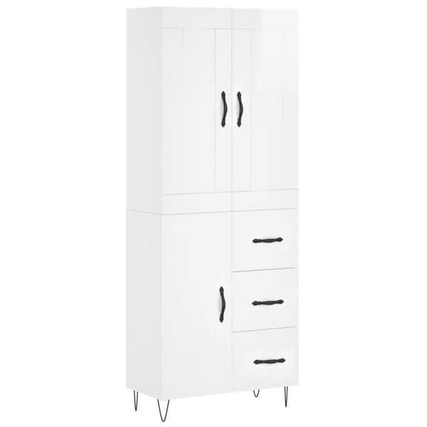 Highboard høyglans hvit 69,5x34x180 cm konstruert tre