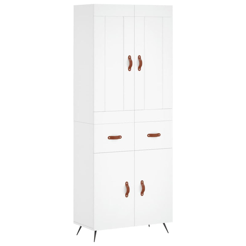 Highboard hvit 69,5x34x180 cm konstruert tre