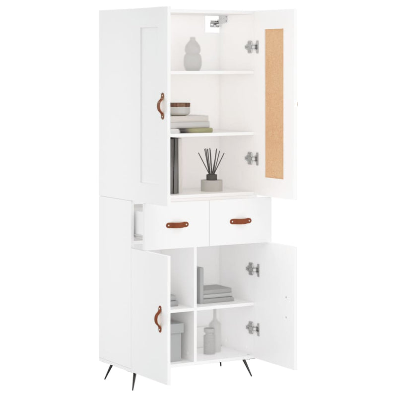 Highboard hvit 69,5x34x180 cm konstruert tre