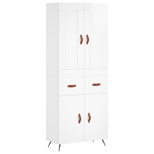 Highboard høyglans hvit 69,5x34x180 cm konstruert tre