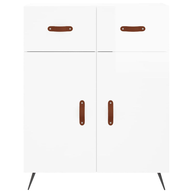 Highboard høyglans hvit 69,5x34x180 cm konstruert tre