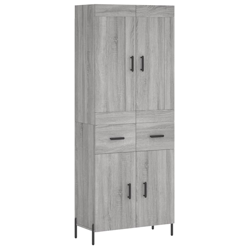 Highboard grå sonoma 69,5x34x180 cm konstruert tre