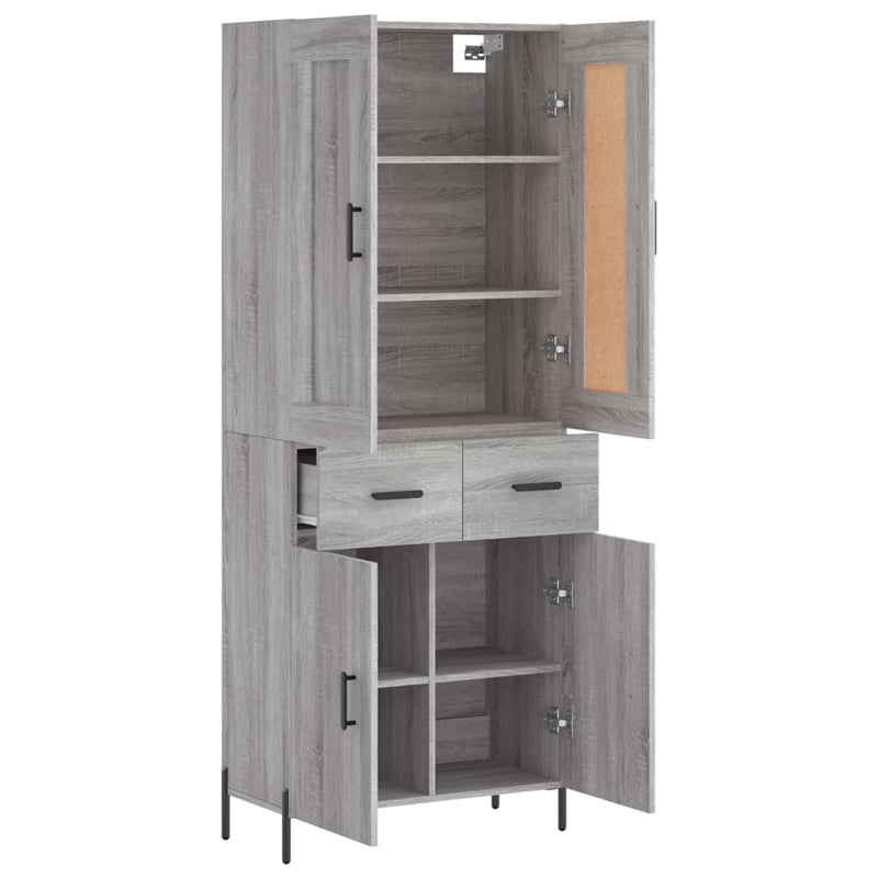 Highboard grå sonoma 69,5x34x180 cm konstruert tre